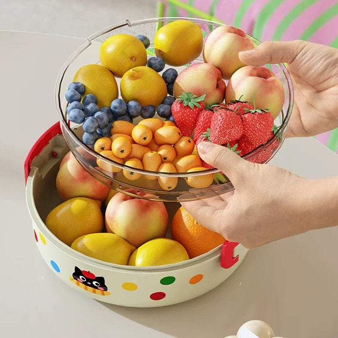 好宅選品 🏠 多巴胺撞色水果盤 洗菜盆 瀝水籃 雙層水果盤 零食盒 零食盤 保鮮盒 乾果盤