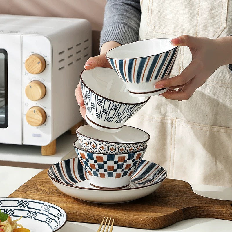 好宅選品 🏠 日式圖騰陶瓷碗 斗笠碗 飯碗 釉下彩 器皿 湯碗 餐具