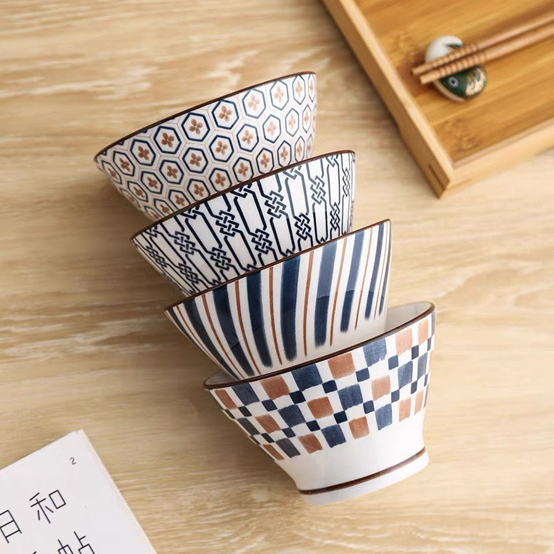 好宅選品 🏠 日式圖騰陶瓷碗 斗笠碗 飯碗 釉下彩 器皿 湯碗 餐具