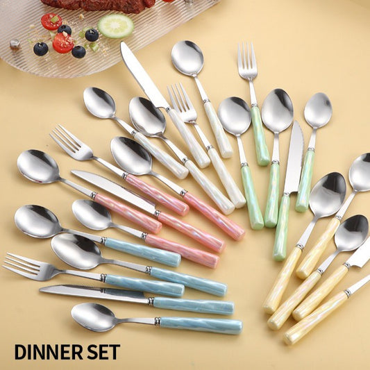 好宅選品 🏠 陶瓷珠光手柄餐具 刀 叉 勺 湯匙 叉子 餐刀 簡約風 不鏽鋼 西餐餐具