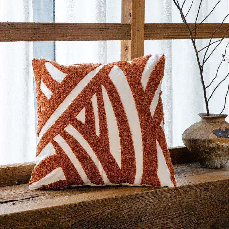 北歐 ins 咖棕色組合 刺繡 提花 沙發抱枕 幾何圖案 枕頭套 沙發裝飾