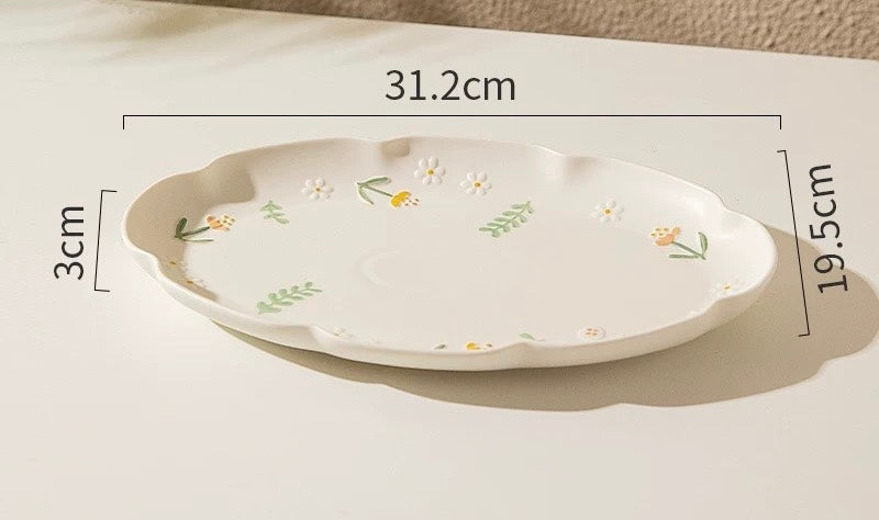 好宅選品 🏠 法式浮雕小雛菊 陶瓷碗 餐具 碗公 餐碗 飯碗 器皿 餐盤 8吋盤 陶瓷盤 魚盤