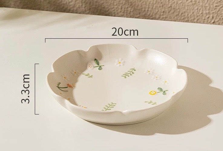 好宅選品 🏠 法式浮雕小雛菊 陶瓷碗 餐具 碗公 餐碗 飯碗 器皿 餐盤 8吋盤 陶瓷盤 魚盤