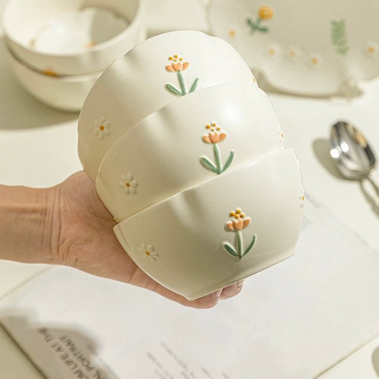 好宅選品 🏠 法式浮雕小雛菊 陶瓷碗 餐具 碗公 餐碗 飯碗 器皿 餐盤 8吋盤 陶瓷盤 魚盤