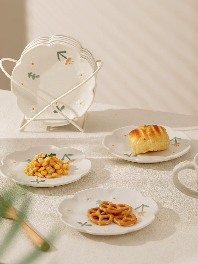 好宅選品 🏠 法式浮雕小雛菊 陶瓷碗 餐具 碗公 餐碗 飯碗 器皿 餐盤 8吋盤 陶瓷盤 魚盤
