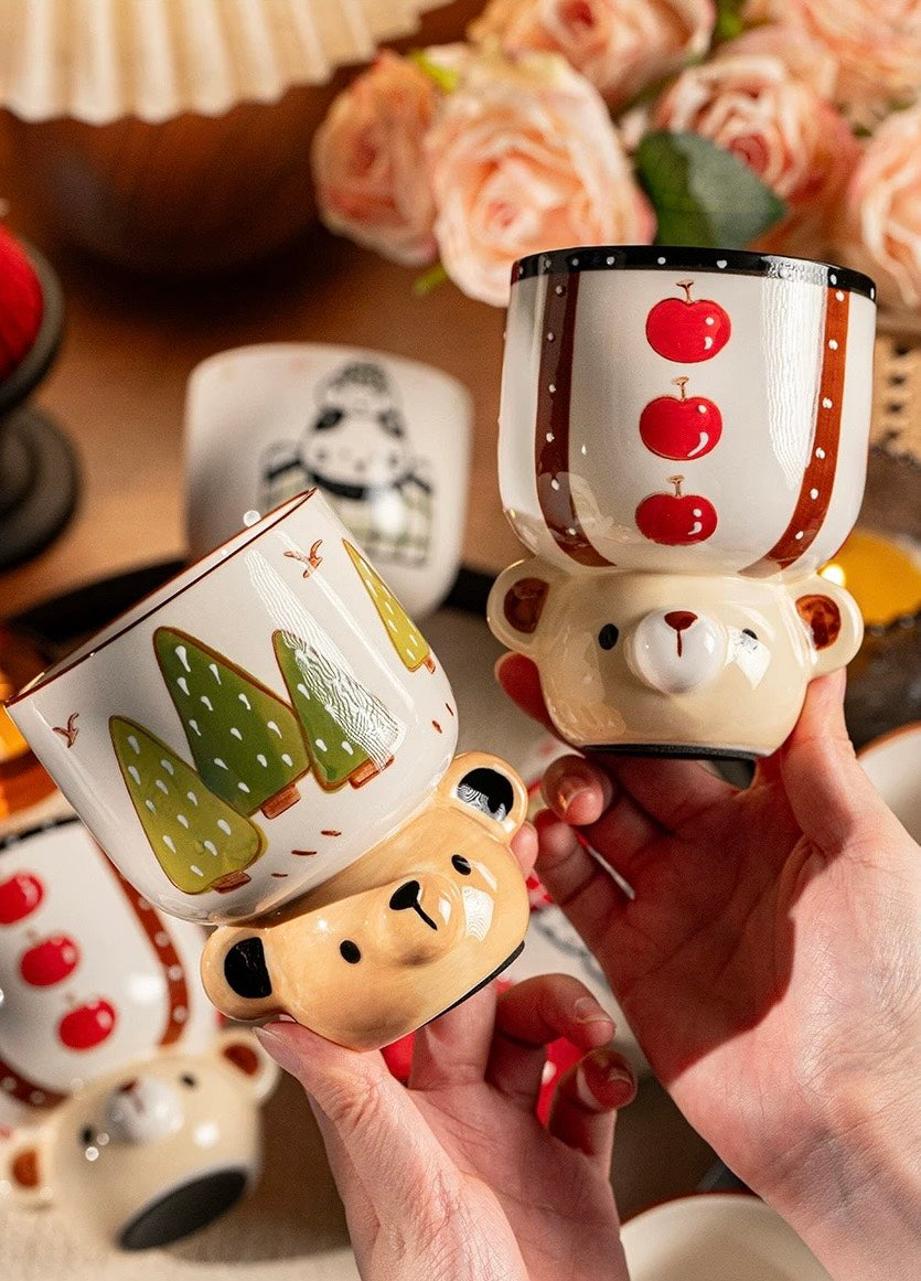 好宅選品 🏠 小熊手握杯 陶瓷杯 水杯 蘋果 聖誕樹 高腳杯 馬克杯 禮物 釉下彩