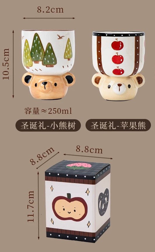 好宅選品 🏠 小熊手握杯 陶瓷杯 水杯 蘋果 聖誕樹 高腳杯 馬克杯 禮物 釉下彩