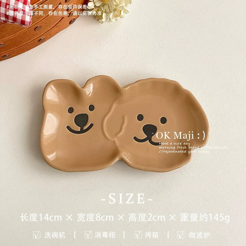 好宅選品 🏠 捲毛狗狗 日式小貓 調味料碟 沾料碟 調味碟 醬油醋碟 陶瓷 釉下彩碟子 點心盤