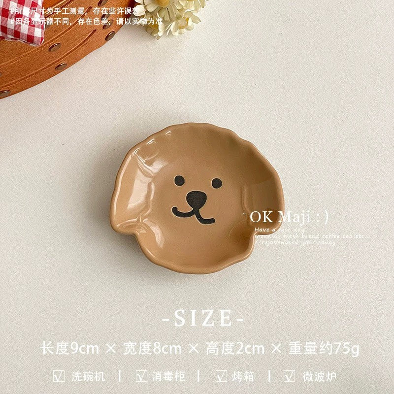 好宅選品 🏠 捲毛狗狗 日式小貓 調味料碟 沾料碟 調味碟 醬油醋碟 陶瓷 釉下彩碟子 點心盤