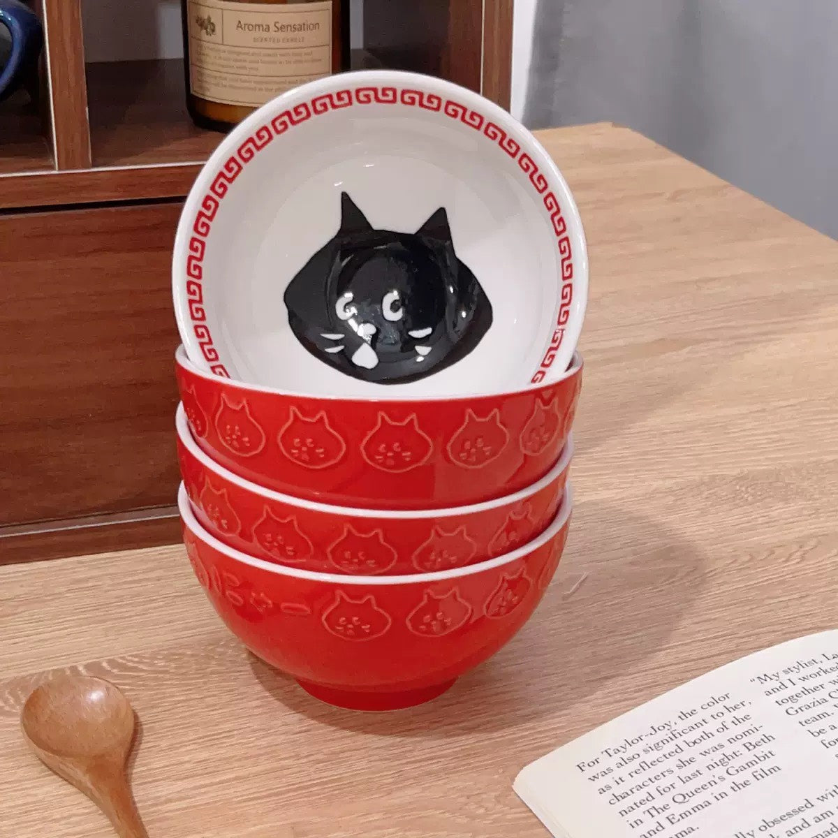 現貨秒發 🏠 日式驚訝貓 拉麵碗 陶瓷 餐具 碗公 碗盤 飯碗