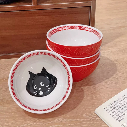 現貨秒發 🏠 日式驚訝貓 拉麵碗 陶瓷 餐具 碗公 碗盤 飯碗