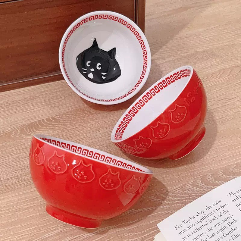 現貨秒發 🏠 日式驚訝貓 拉麵碗 陶瓷 餐具 碗公 碗盤 飯碗