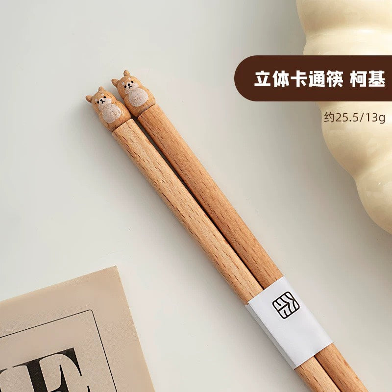 好宅選品 🏠 可愛卡通 小熊 兔子 小狗 小貓 實木筷 家用筷子 情侶 成雙成對 賀禮