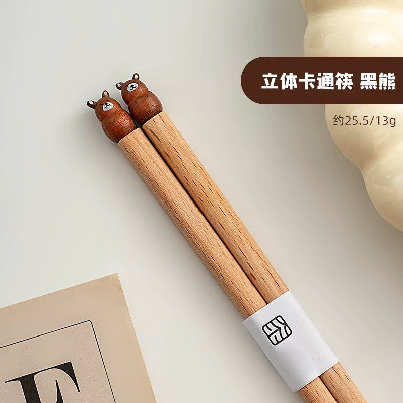 好宅選品 🏠 可愛卡通 小熊 兔子 小狗 小貓 實木筷 家用筷子 情侶 成雙成對 賀禮