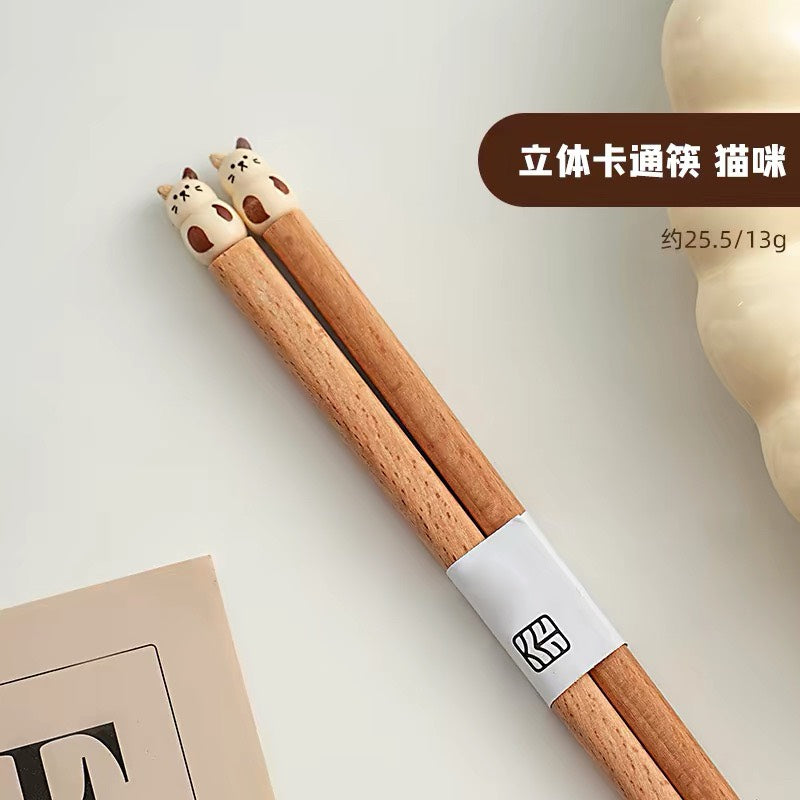 好宅選品 🏠 可愛卡通 小熊 兔子 小狗 小貓 實木筷 家用筷子 情侶 成雙成對 賀禮