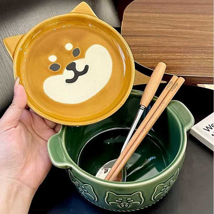 好宅現貨 🏠 刺蝟 貓咪 柴犬 陶瓷盤 泡麵碗 盤蓋 點心杯 大碗公 生日禮物