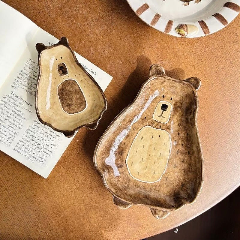 好宅現貨 🏠 熊趣森林 陶瓷 碗盤 餐具 器皿 雙耳碗 魚盤 飯碗 醬料碟 調料碟 釉上彩 早餐碗