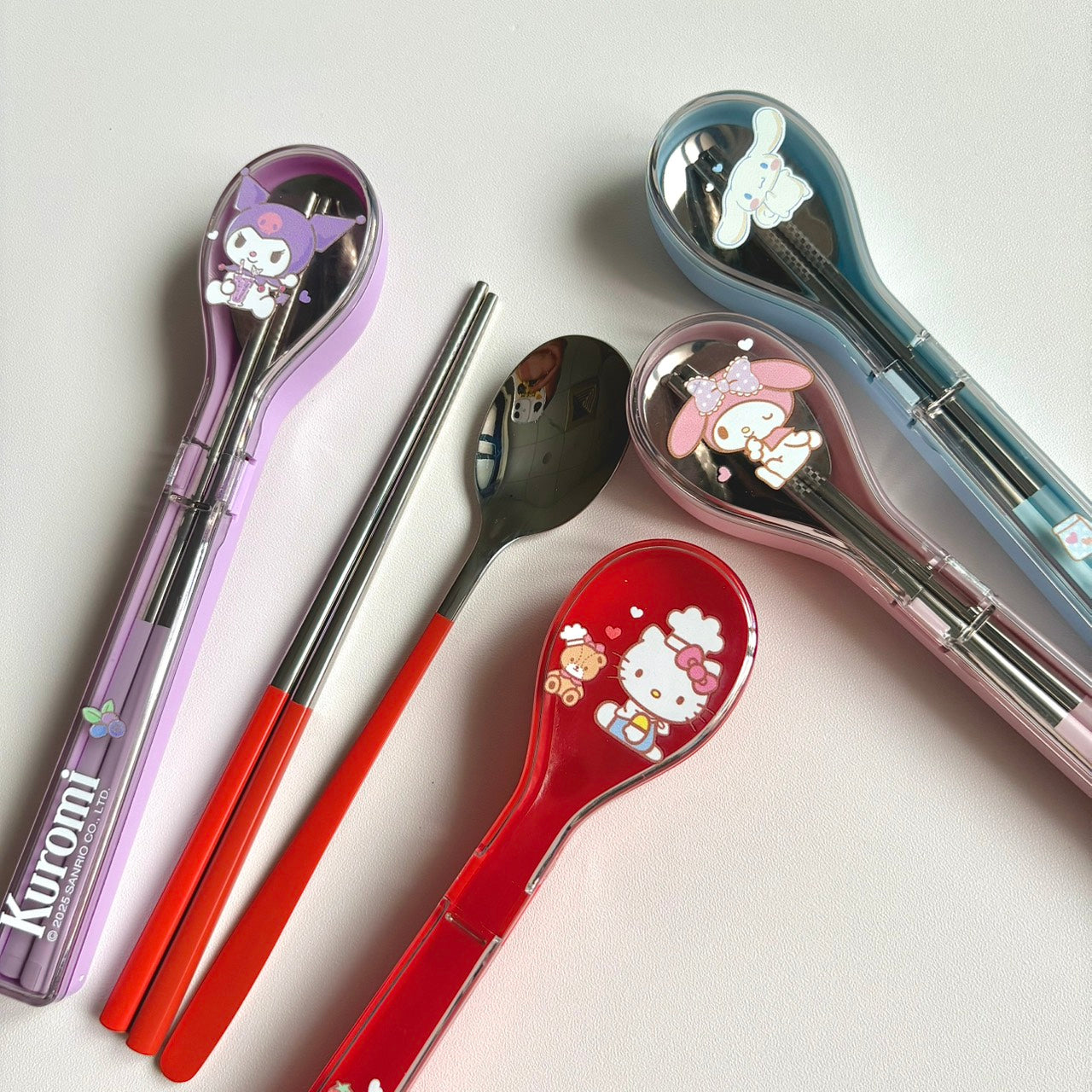 好宅現貨 🏠 三麗鷗 304不鏽鋼  便攜環保餐具 大耳狗 hello kitty 庫洛米 美樂蒂 筷子 湯匙 餐具