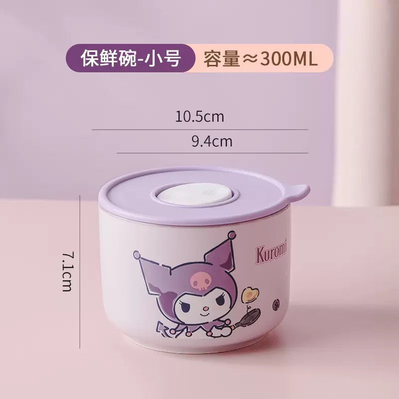 好宅現貨 🏠 三麗鷗 陶瓷保鮮盒 禮盒 庫洛米 美樂蒂 可微波 便當盒 大中小碗 碗帶蓋 分裝盒 密封盒