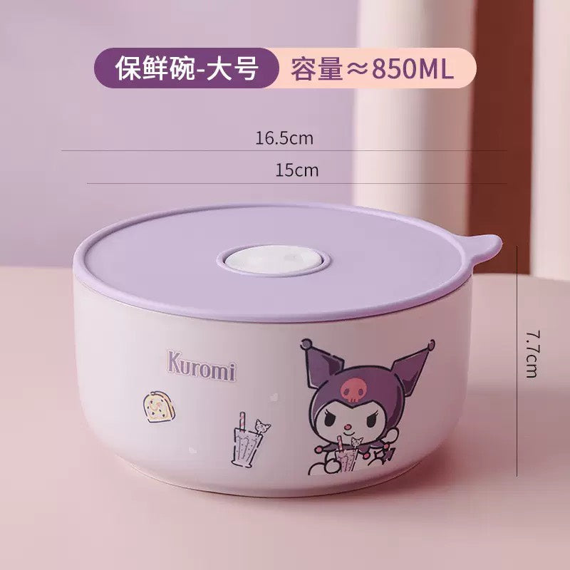 好宅現貨 🏠 三麗鷗 陶瓷保鮮盒 禮盒 庫洛米 美樂蒂 可微波 便當盒 大中小碗 碗帶蓋 分裝盒 密封盒
