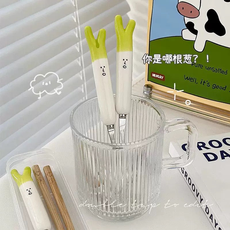 現貨秒發 ⚡ 大蔥 貓咪造型 304 不鏽鋼 湯匙 筷子 餐具 叉 勺 水果叉 叉子