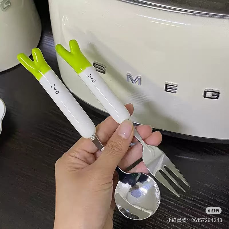 現貨秒發 ⚡ 大蔥 貓咪造型 304 不鏽鋼 湯匙 筷子 餐具 叉 勺 水果叉 叉子