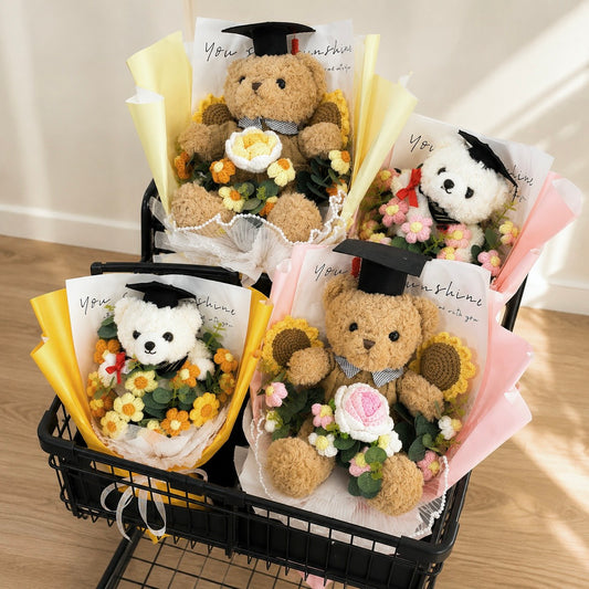 現貨秒發 ⚡ 畢業熊熊 零食花束 迷你花束 畢業花束 勾針花束 裝飾品 永生花 針織花束 手工編織花束 針織小花束 教師節花束 畢業禮物