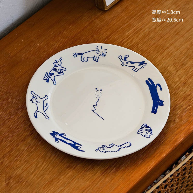 現貨秒發 ⚡ 韓式ins 塗鴉線條 貓咪 狗狗 馬克杯 甜品碗 陶瓷盤 點心盤 餐盤 拍照道具 飾品盤 碗盤 早餐盤 餐具 玻璃碗