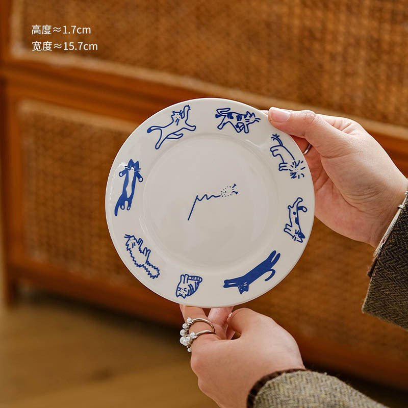 現貨秒發 ⚡ 韓式ins 塗鴉線條 貓咪 狗狗 馬克杯 甜品碗 陶瓷盤 點心盤 餐盤 拍照道具 飾品盤 碗盤 早餐盤 餐具 玻璃碗
