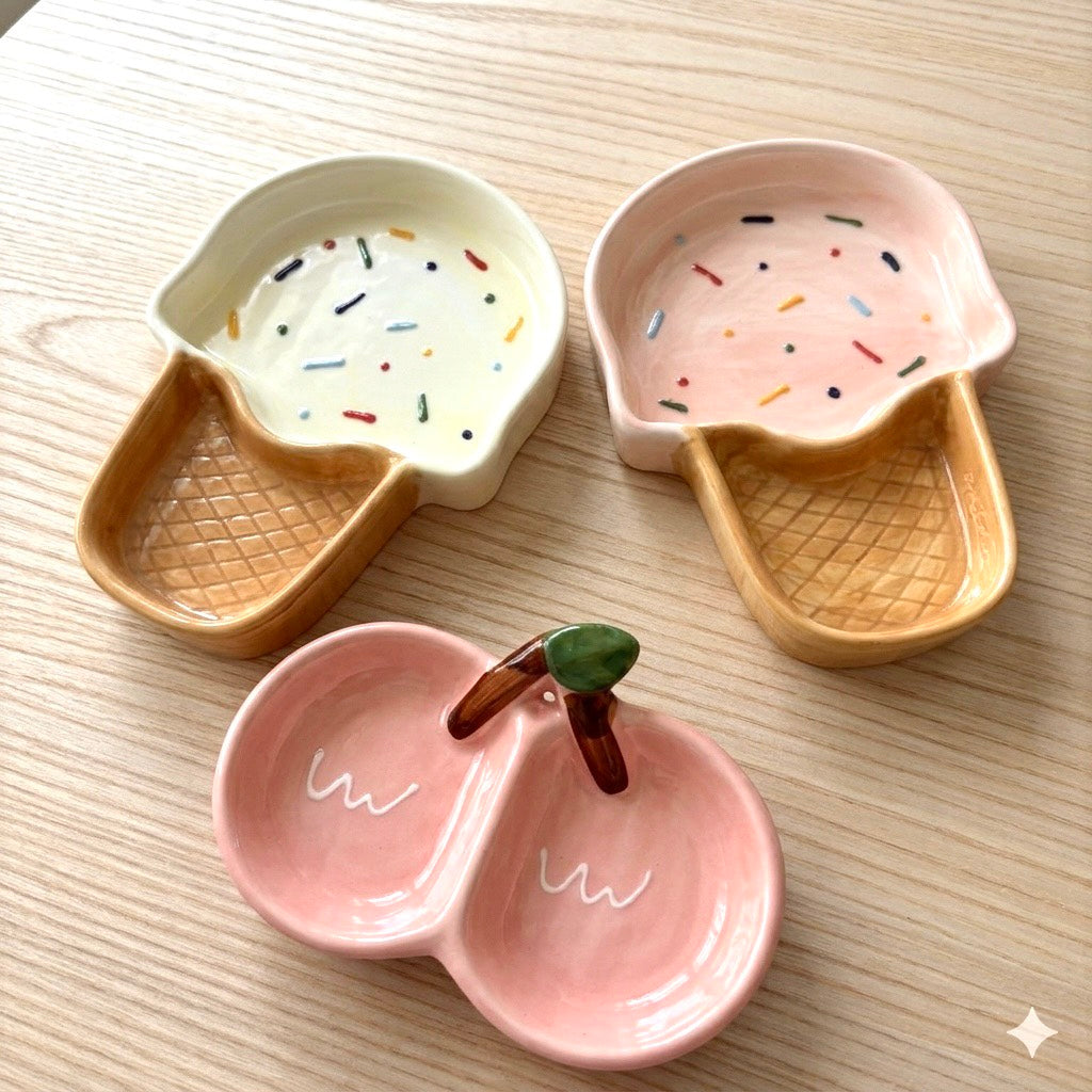 好宅現貨 🏠 冰淇淋 櫻桃 調味碟 醬油碟 小碟 陶瓷碟 碟子 調味料碟 沾料碟 釉下彩碟子 甜點盤 小盤子 分隔醬料碟