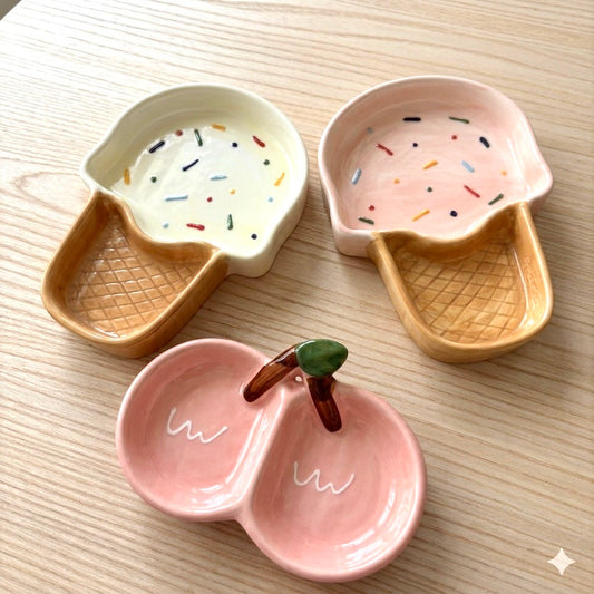 好宅現貨 🏠 冰淇淋 櫻桃 調味碟 醬油碟 小碟 陶瓷碟 碟子 調味料碟 沾料碟 釉下彩碟子 甜點盤 小盤子 分隔醬料碟