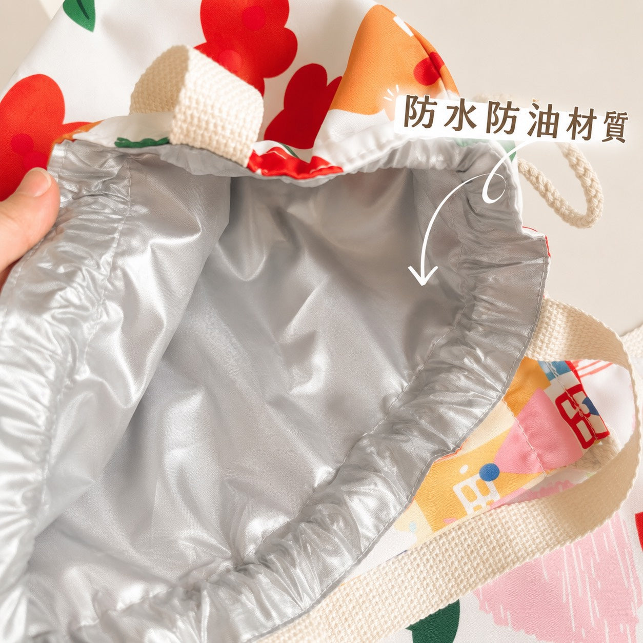 好宅現貨 🏠 日式花布 抽繩縮口包 內襯防水防油 便當包 大容量手提袋 保溫保鮮袋 學生便當包 提袋 小包