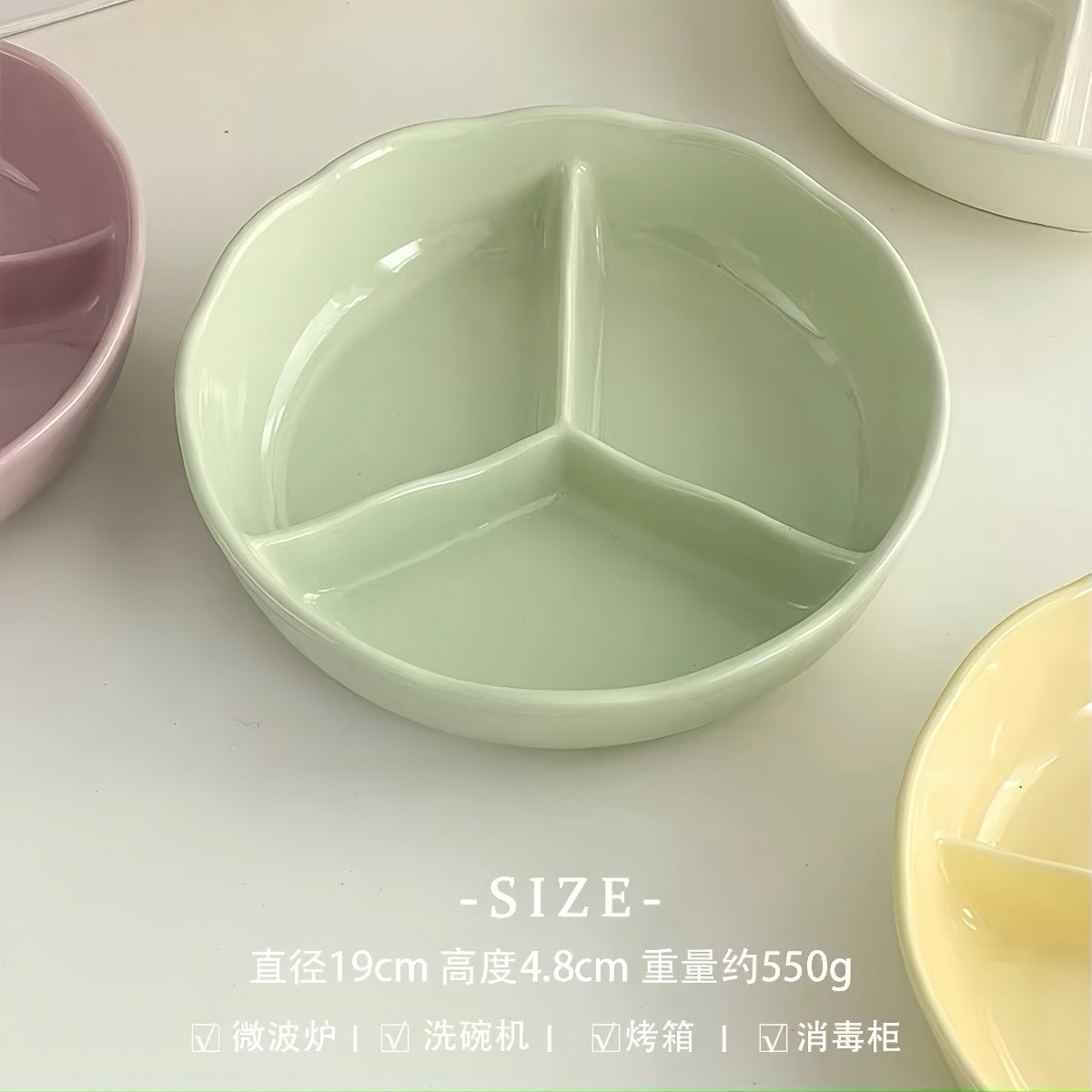 現貨秒發 🏠 211 奶油風花邊分格陶瓷盤 三格餐盤 深盤 可微波 可進烤箱 分隔盤 餐盤 餐具 點心盤 減脂碗 定量盤