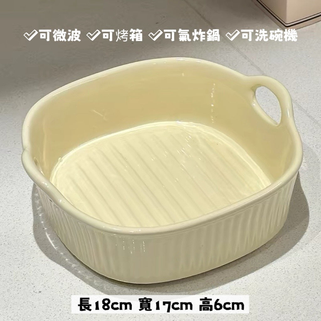 現貨秒發 🏠 雙耳陶瓷深盤 氣炸鍋盤 深盤 可微波 可進烤箱 餐盤 餐具 點心盤 氣炸鍋配件 碗盤