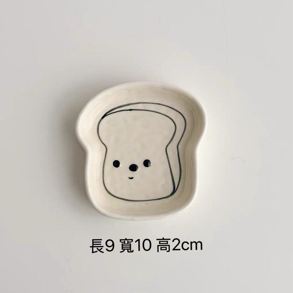 好宅現貨 ⚡ ins 韓式簡約線條 吐司 貓貓 熊熊 調味碟 調味料碗 醬料碟 沾料碟 醬油醋碟 陶瓷 釉下彩碟子 點心盤