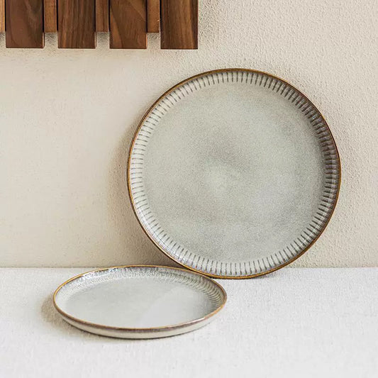 好宅選品 🏠 浮紋雕刻 陶瓷淺盤 餐盤 餐具 家用復古有個性 托盤 陶瓷盤