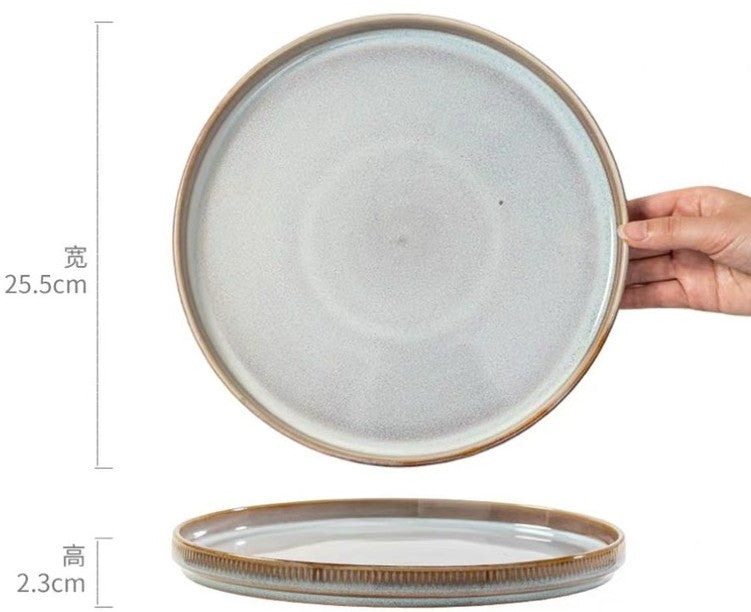 好宅選品 🏠 浮紋雕刻 陶瓷淺盤 餐盤 餐具 家用復古有個性 托盤 陶瓷盤